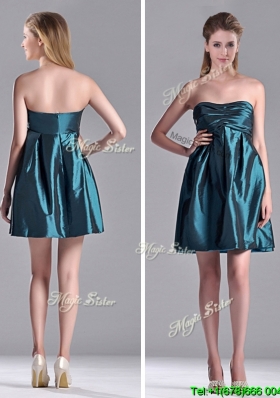 New Arrivals Strapless Ruched Taffeta Short Dama Dress in Teal