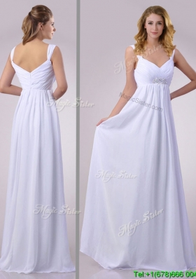 Hot Sale Empire Beaded White Chiffon Bridesmaid Dress with Straps
