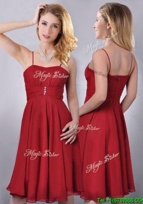 Discount  Spaghetti Straps Knee Length Chiffon Dama Dress in Red