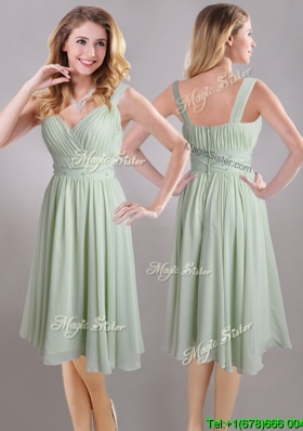 Discount Beaded and Ruched Apple Green V Neck  Dama Dress in Chiffon