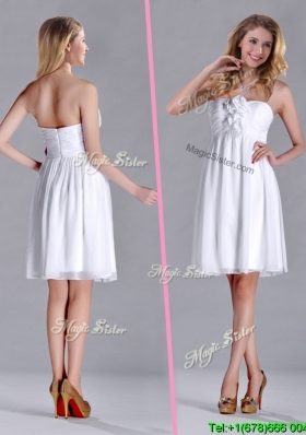 Discount White Strapless Short Dama Dress with Hand Made Flowers