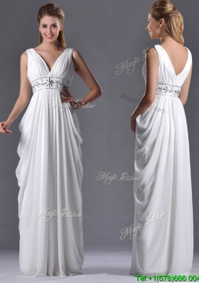 Elegant Empire V Neck Chiffon White Dama Dress for Graduation