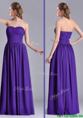 Beautiful Empire Ruched Chiffon Long Dama Dress in Purple