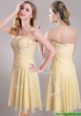 Elegant Applique Chiffon Yellow Short Cheap Dress with Side Zipper