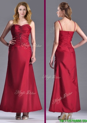 Exclusive Spaghetti Straps Wine Red Mother Groom Dress with Beading and Ruching