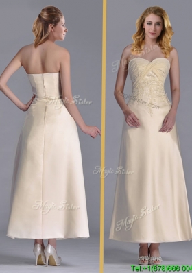 Luxurious Tea Length Applique Decorated Bodice Mother Groom Dress in Off White