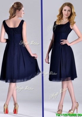 Latest Square Empire Chiffon Navy Blue Cheap Dress with Ruching