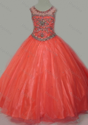 Latest Beaded Bodice Orange Little Girl Fashionable Pageant Dress with Open Back