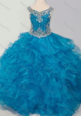 New Style Baby Blue Little Girl Fashionable Pageant Dress with Beading and Ruffles