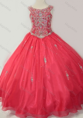 Hot Sale Puffy Scoop Little Girl Pageant Dress with Beading in Coral Red