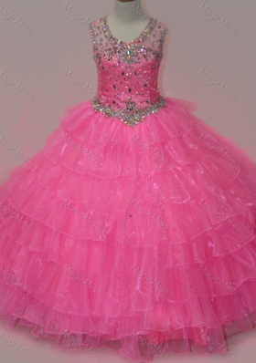 Pretty Rose Pink Mini Quinceanera  Dress with Beading and Ruffled Layers