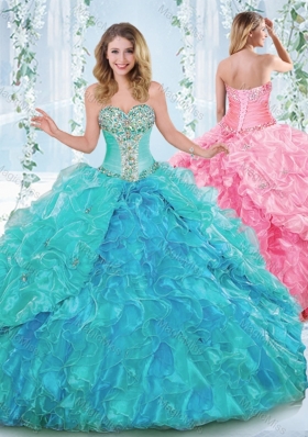 New Arrivals Rhinestoned and Ruffled Detachable Quinceanera Gowns  in Organza