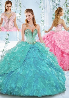 Deep V Neckline Detachable Quinceanera Gowns with Beading and Ruffles