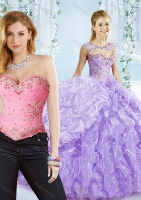 Big Puffy Bubble and Beaded Lavender Detachable Quinceanera Gowns  in Organza