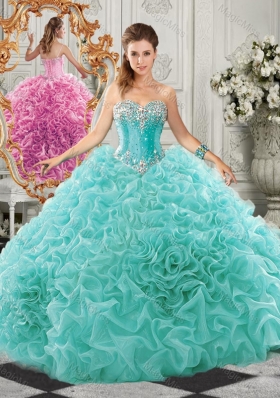 Classical Big Puffy Beaded and Ruffled Sweet Fifteen Dresses  in Organza