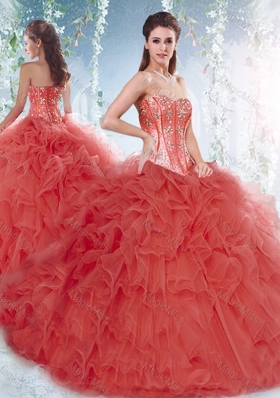 Pretty Brush Train Detachable Unique Quinceanera Dresses  with Beading and Ruffles