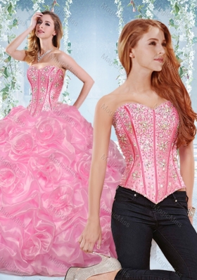Discount Organza Rose Pink Unique Quinceanera Dresses  with Beading and Bubbles