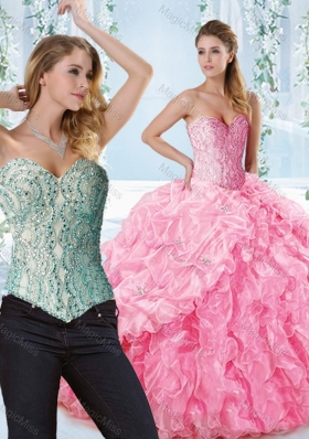 Lovely Rose Pink Detachable Unique Quinceanera Dresses  with Beaded Bodice and Ruffles