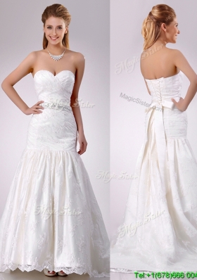 2016 Mermaid Beaded and Bowknot Laced Wedding Dress with Brush Train
