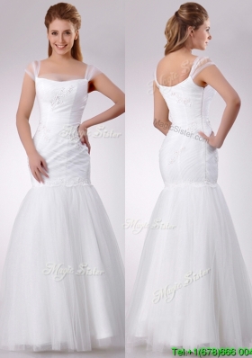 2016 Square Mermaid Applique Side Zipper Wedding Dress in Tulle