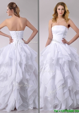 Perfect A Line Strapless Ruffled Wedding Dress in Chiffon
