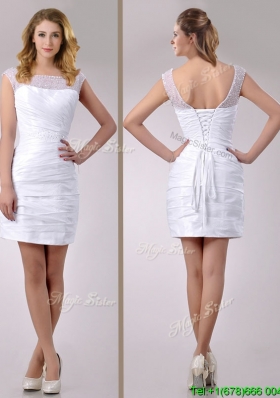 Fashionable See Through Scoop Taffeta Short Wedding Dress with Beading