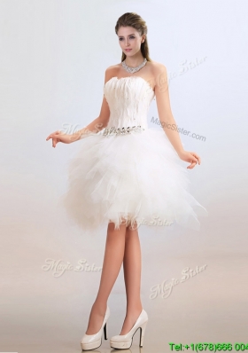 Lovely Ball Gown Short Wedding Dresses with Feather and Beading