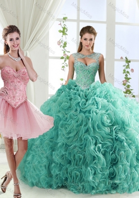 Fashionable Brush Train Detachable Quinceanera Gowns with Beading and Rolling Flower