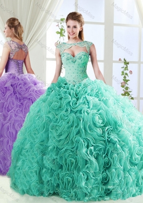 Big Puffy Brush Train Detachable Quinceanera Gowns  with Beading and Appliques