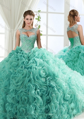 Lovely Sweetheart Beaded Sweet Sixteen Dresses with Rolling Flower