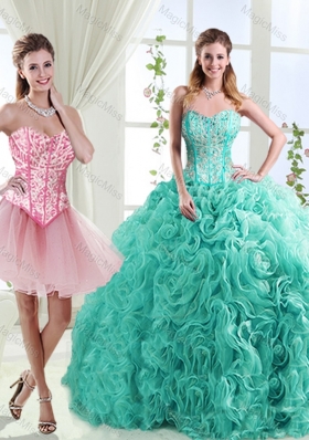Visible Boning Rolling Flowers Detachable Quinceanera Gowns  with Beading