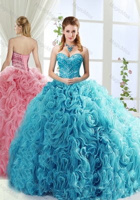 Artistic Rolling Flowers Brush Train Sweet Fifteen Dresses  with Beading
