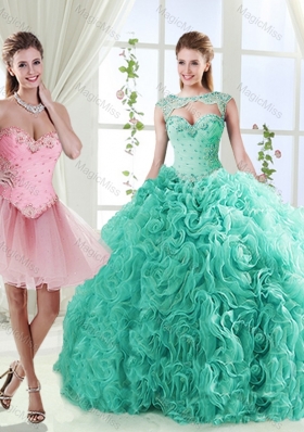 Elegant Beaded and Applique Detachable Sweet Fifteen Dresses  in Rolling Flower
