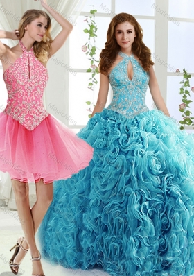 Cut Out Bust Beaded Vestidos de Quinceanera Gowns in Baby Blue