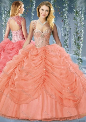 Classical Beaded and Bubble Big Puffy Vestidos de  Quinceanera in Orange Red