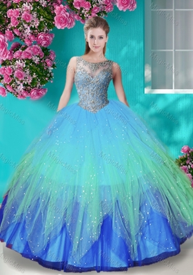 Perfect See Through Beaded Bodice Quinceanera Dress in Gradient Color