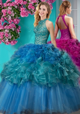 Exclusive Really Puffy Beaded and Ruffled Quinceanera Gown with  Halter Top
