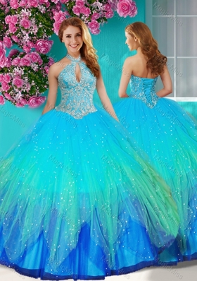 Fashionable Halter Top Rainbow Quinceanera Dress with Beading and Appliques