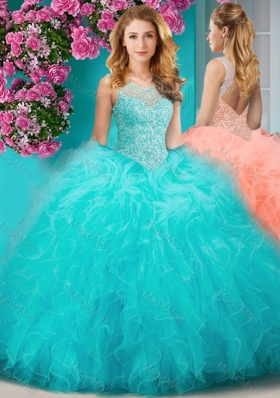 Sophisticated See Through Beaded Scoop Sweet 16 Dress with Ruffles