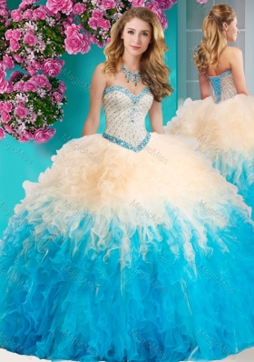 The Super Hot Gradient Color Big Puffy Sweet 16 Dress with Beading and Ruffles