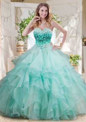 Elegant Floor Length Big Puffy Sweet Fifteen Dress with Beading and Ruffles Layers