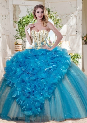 Visible Boning Really Puffy Sweet Fifteen Dress with Ruffles and Beading