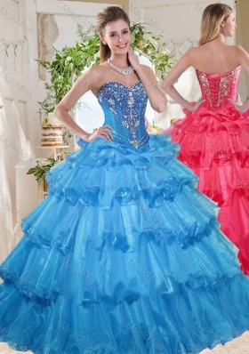 Elegant Puffy Skirt Beaded and Ruffled Layers Sweet Fifteen Gown