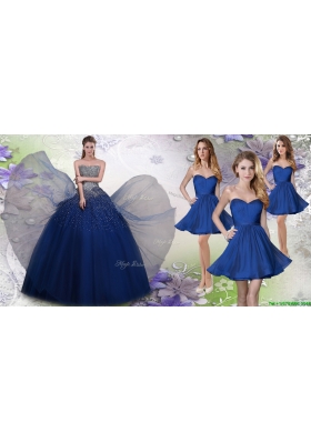 Pretty Navy Blue Really Puffy Quinceanera Dress and Fashionable Short Dama Dresses