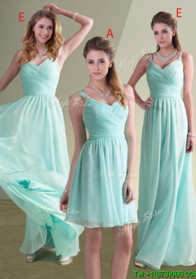 Cheap Straps Beaded and Ruched Aqua Blue Bridesmaid Dress in Chiffon