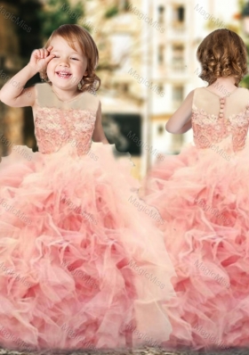 Wonderful Ruffled and Laced Flower Girl Dress with See Through Scoop