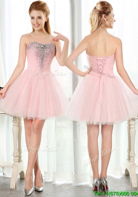 Lovely Beaded and Sequined Short Bridesmaid Dress in Baby Pink