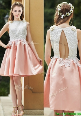 Elegant Bateau Open Back Applique Short Bridesmaid Dress in Pink
