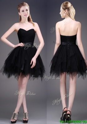 Best Selling Black Short Prom Dress with Ruffles and Belt