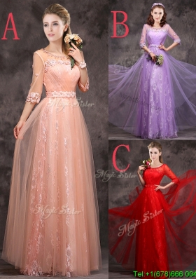Exclusive See Through Scoop Applique and Laced Bridesmaid Dress with Half Sleeves